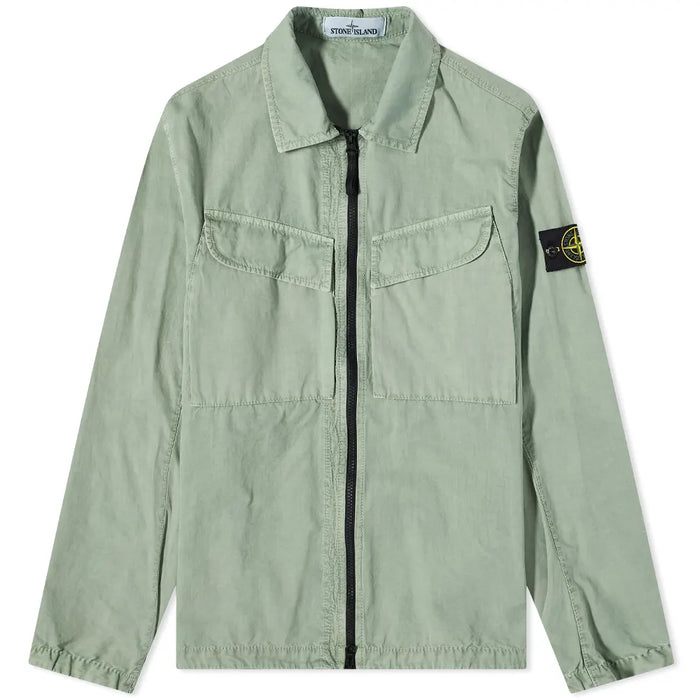 STONE ISLAND BRUSHED COTTON CANVAS ZIP OVERSHIRT